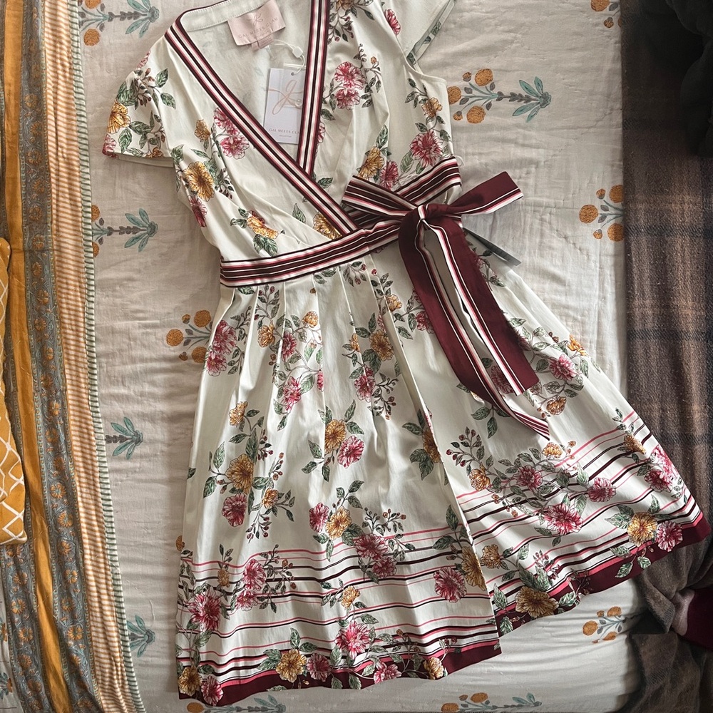 Gal Meets Glam Floral Stripe Midi Dress in Burgundy and Cream